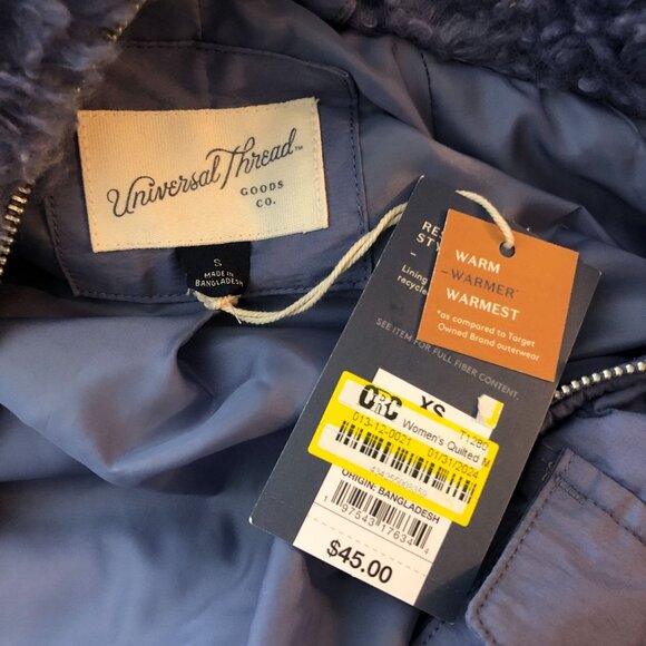 Universal Thread Sherpa Fleece Jacket With Quilted Lining & Zip Closure Blue XS - Picture 3 of 5